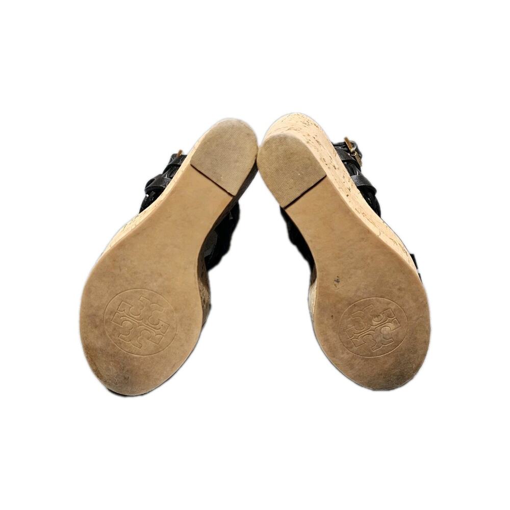 Tory Burch Shoes Womens Size 6 Black Cork Wedge Open Toe Sandals Shoes - Picture 11 of 12